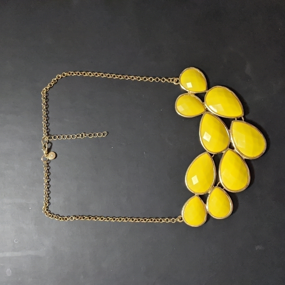 Jane Stone Gold Tone Yellow Faceted Teardrop Bubble Bib Style Statement Necklace